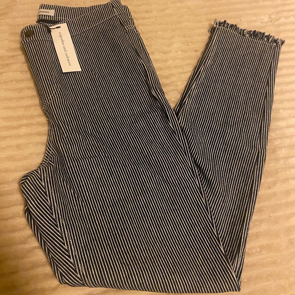 Black and navy blue striped pants